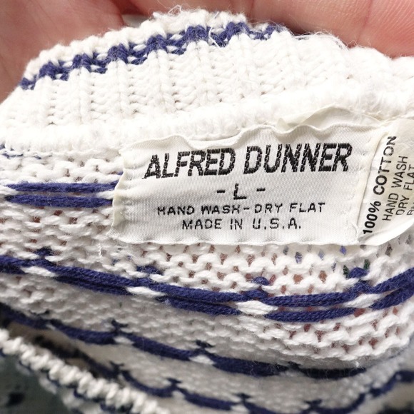 VINTAGE ALFRED DUNNER USA MADE WHITE BLUE FLORAL SHORT SLEEVE SWEATER WOMENS L - Picture 6 of 6